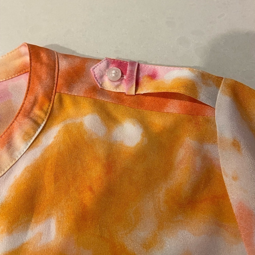 Calvin Klein Tie Dyed Button Down Blouse Size Medium Pink and Orange - Picture 10 of 12